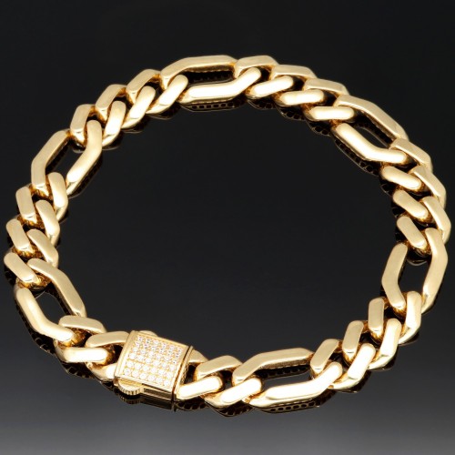 Außergewöhnliches Panzerarmband in edlem Figaro Design mit Zirkoniabesatz aus 14K/585 Gold in ca. 1 cm Stärke, ca. 21cm Länge, (ca. 13,6g)