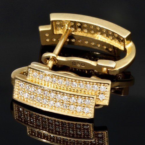 Massive Ohrringe mit Bling Bling Effekt, besetzt mit funkelnden Zirkonia aus exquisitem 585 14K Gold mit englischem Verschluss