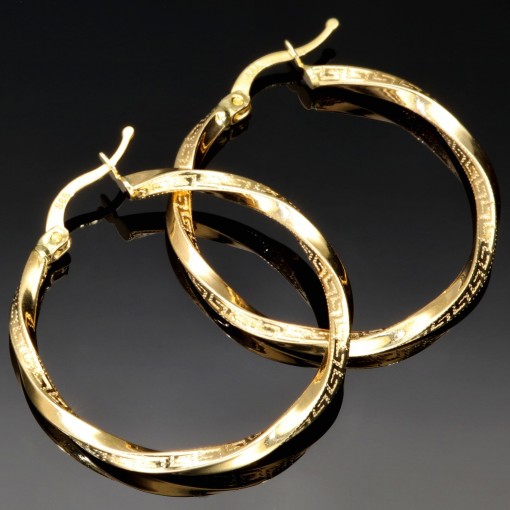 Elegante Twist-Ohrringe / Creolen mit filigranem Greco-Design aus edlem 585 / 14K Gold