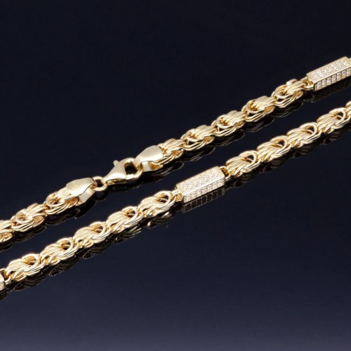 Bling-Bling-Königskette mit Zirkoniabesatz aus 585er Gelbgold (14k)- ca. 60cm lang, 3,3 mm breit, ca. 15,7g