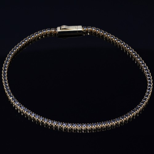 Tennisarmband mit funkelnden schwarzen Zirkonia aus hochwertigem 585 14K Gold in (ca. 17 cm Länge)