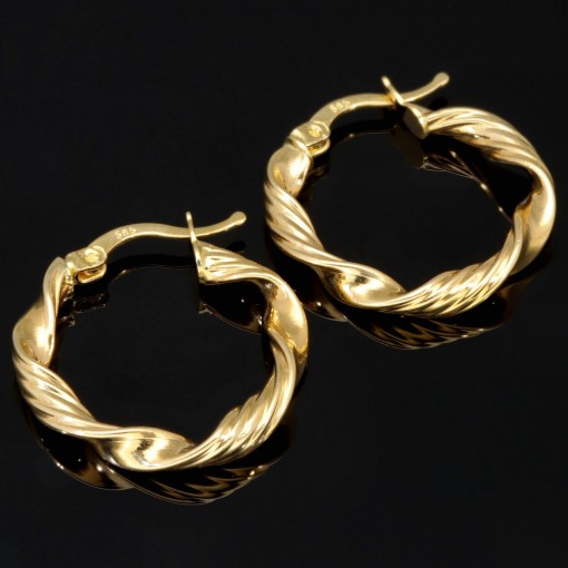 Twist-Creolen / Hoops in feinem Spiral-Design aus glänzendem 585er 14K Gold (Gelbgold)