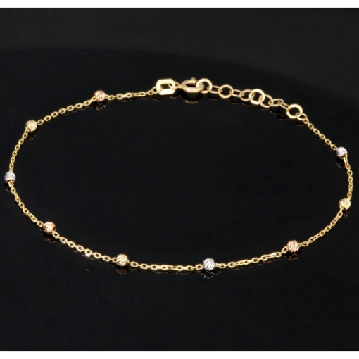 Längenverstellbares Tricolor-Armband aus 585 14K Gold (Gelbgold, Weißgold und Roségold) in ca. 17,5 - 20 cm Länge