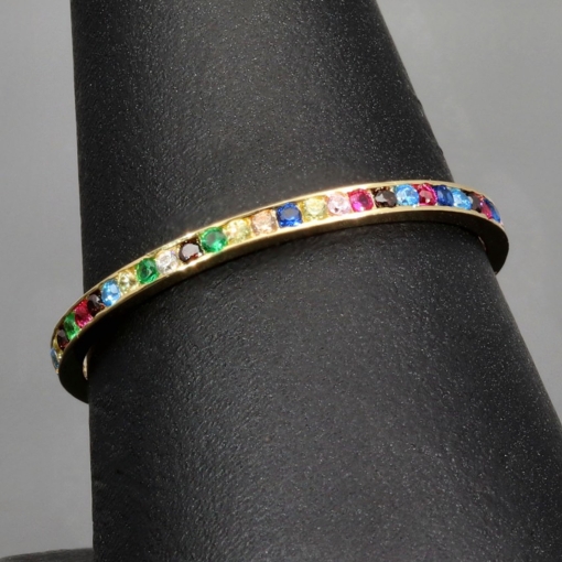 Rainbow Memory Ring aus 14K 585 Gold mit bunten, funkelnden Zirkonia bestückt in Ringgröße ca. 58-59