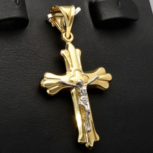 Jesus-Christus-Kreuz - Kruzifix-Anhänger aus 14k 585er Bicolor Gold (Gelbgold und Weißgold)