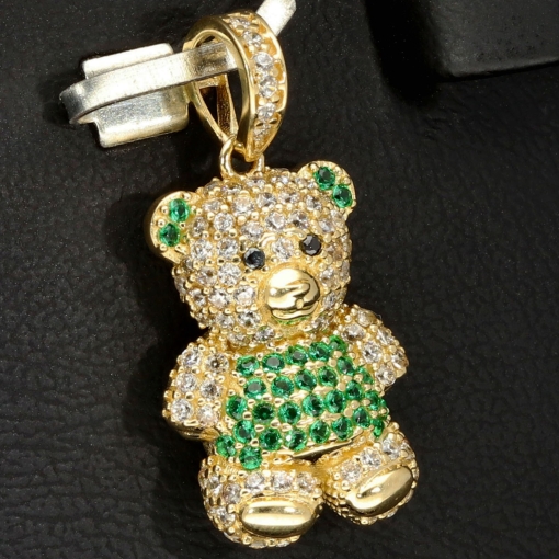 Teddy-Bär-Anhänger aus 585 14K Gold mit glitzernden Zirkoniasteinen