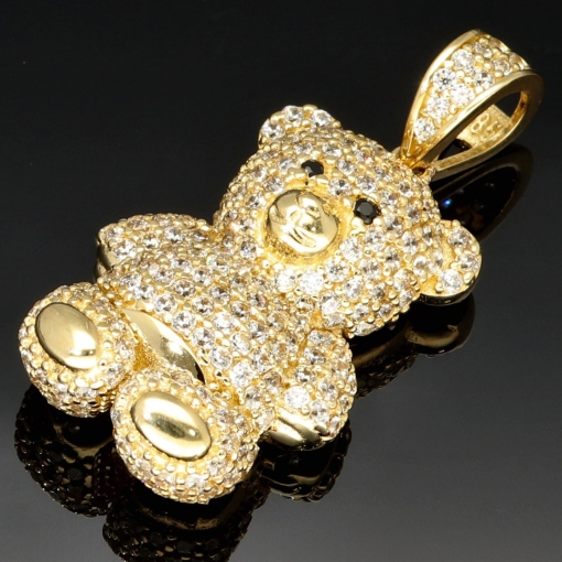 Glitzernder Teddy Bär-Anhänger aus 14K 585 Gelbgold mit Zirkonia besetzt