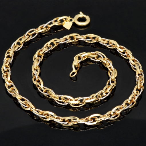 Kurze, außergewöhnliche Goldkette für Damen aus hochwertigem Bicolor 585 / 14K Gold (ca. 44cm)