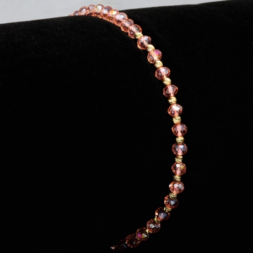 Trendiges, längenverstellbares Kugel Zug-Armband mit Goldperlen in 585 14K und funkelnden, transparenten, rosa Beads zum Schnäppchenpreis