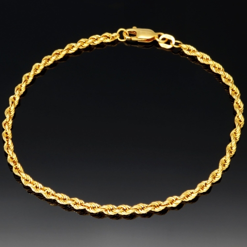 Twist-Armband / Kordelarmband aus funkelndem Gold (585er 14k Gelbgold), ca. 2,5 mm breit, 19,5 cm lang