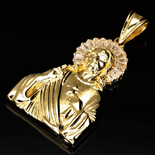 Jesus Christus-Anhänger aus edlem 14k / 585 Gold (Gelbgold) mit glitzernden Zirkonia