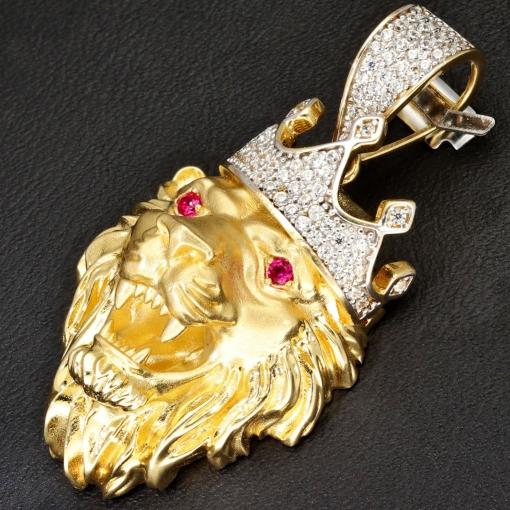 Prunkvoller Löwenkopf - Anhänger aus edlem 585 14K Gold mit funkelndem Zirkoniabesatz (ca. 6,7g)