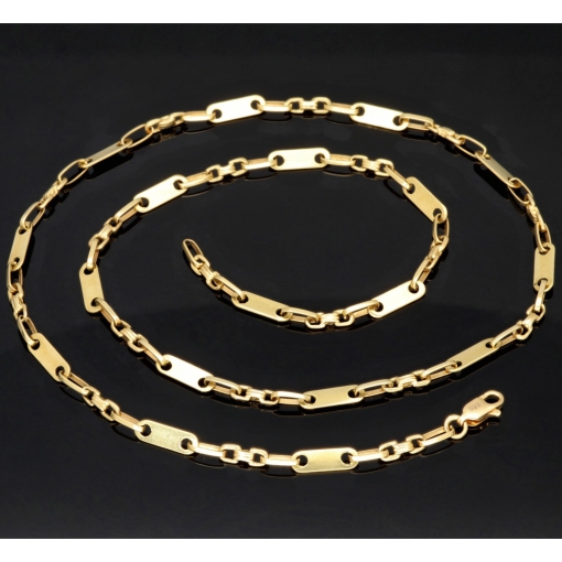 Stilvoller Mix aus Plattenkette (Plättchenkette) und Steigbügelkette aus edlem 14k 585 Gold - 55cm, 4mm