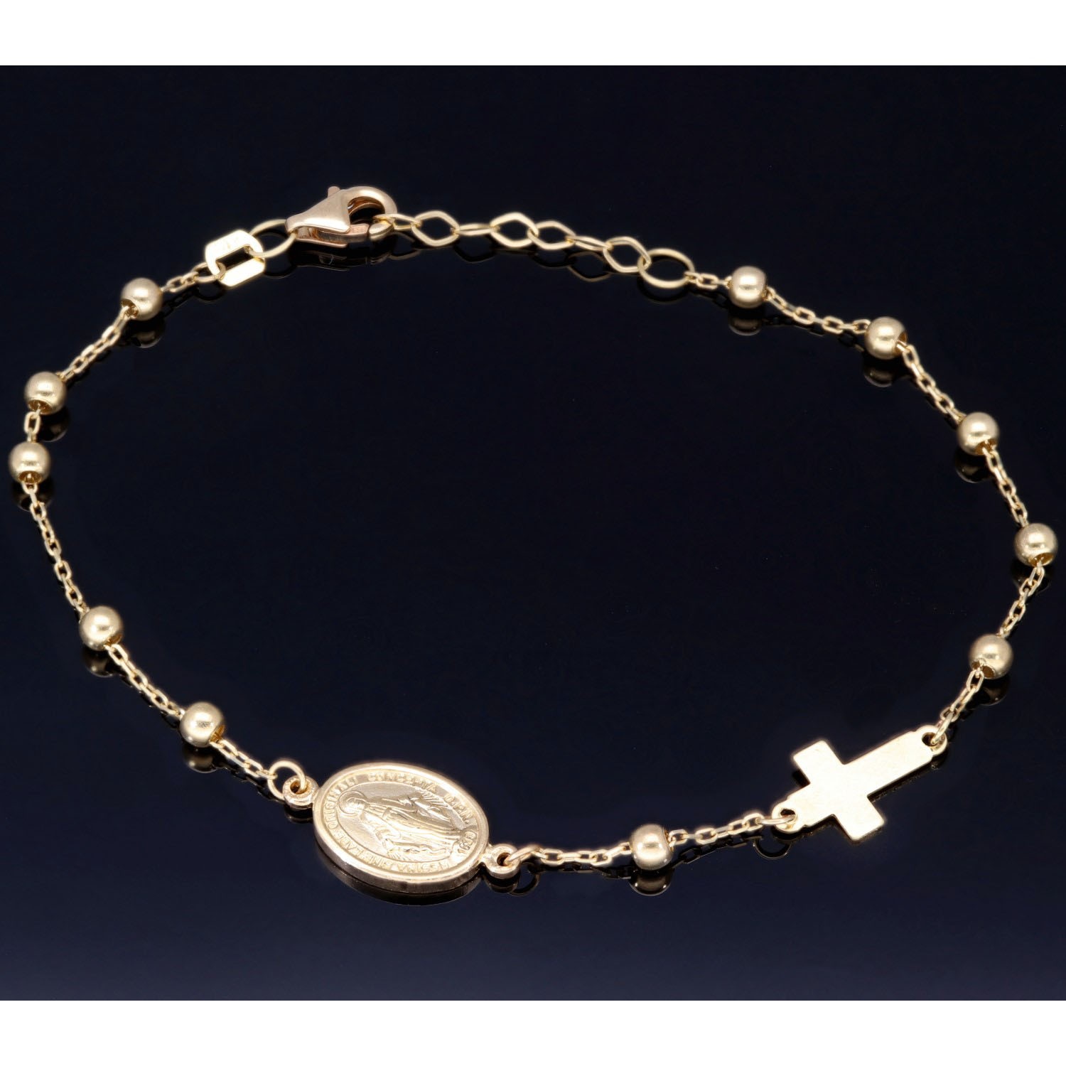 Rosenkranz Armband Amulett und Kreuz 14K Gold ca. 20cm - sensburg