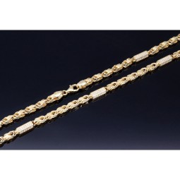 Bling-Bling-Königskette mit Zirkoniabesatz aus 585er Gelbgold (14k)- ca. 65 cm lang, 3,3 mm breit, ca. 17g