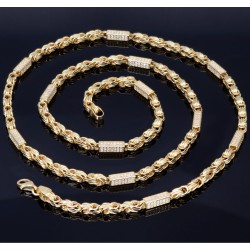 Bling-Bling-Königskette mit Zirkoniabesatz aus 585er Gelbgold (14k)- ca. 65 cm lang, 3,3 mm breit, ca. 17g