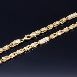 Bling-Bling-Königskette mit Zirkoniabesatz aus 585er Gelbgold (14k)- ca. 65 cm lang, 3,3 mm breit, ca. 17g