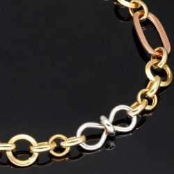 Gold-Armband für Damen aus hochwertigem 585er (14k) Tricolor Gelbgold, Roségold und Weißgold ca. 20cm lang