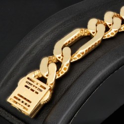 Außergewöhnliches Panzerarmband in edlem Figaro Design mit Zirkoniabesatz aus 14K/585 Gold in ca. 1 cm Stärke, ca. 21cm Länge, (ca. 13,6g)