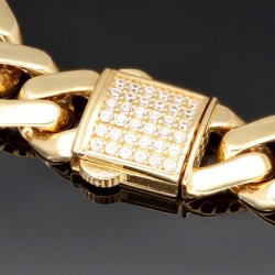 Außergewöhnliches Panzerarmband in edlem Figaro Design mit Zirkoniabesatz aus 14K/585 Gold in ca. 1 cm Stärke, ca. 21cm Länge, (ca. 13,6g)