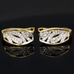 Stylische Ohrringe aus massivem Bicolor 585er 14K Gold mit Zirkonia mit englischem Verschluss (Weißgold und Gelbgold)