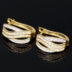 Massive Ohrringe in Bicolor Design mit Zirkoniasteinen besetzt aus 14K / 585 Gold