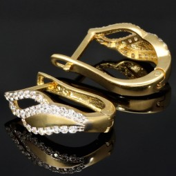 Stylische, massive Ohrringe mit Zirkonia und englischem Verschluss aus 585er 14K Gelbgold