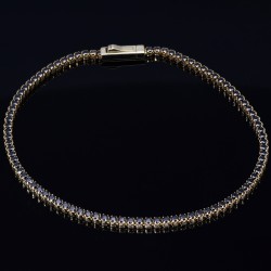 Tennisarmband mit funkelnden schwarzen Zirkonia aus hochwertigem 585 14K Gold in (ca. 17 cm Länge)