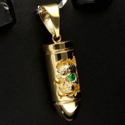 Patrone mit Schädel aus 14K 585 Gelbgold mit Zirkonia - Gold-Anhänger aus Gelbgold