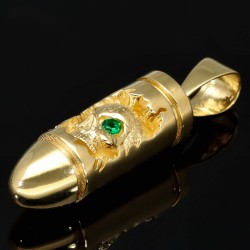 Patrone mit Schädel aus 14K 585 Gelbgold mit Zirkonia - Gold-Anhänger aus Gelbgold