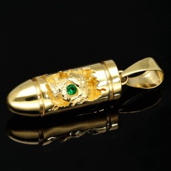 Patrone mit Schädel aus 14K 585 Gelbgold mit Zirkonia - Gold-Anhänger aus Gelbgold