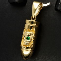 Patrone mit Schädel aus 14K 585 Gelbgold mit Zirkonia - Gold-Anhänger aus Gelbgold