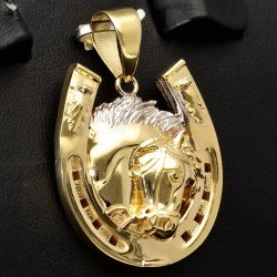 Filigraner Hufeisen-Anhänger mit Pferd aus hochwertigem 585 14K Bicolor Gold (Weißgold und Gelbgold)