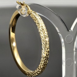 Elegante Creolen mit halb gestepptem Muster und halb glänzend poliert in 585er 14K Gelbgold