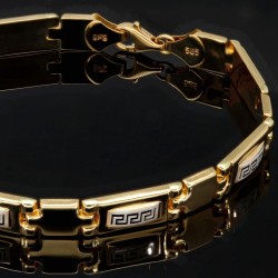 Exquisites Armband in modernem Greco Design - Bicolor Gold 14K / 585 Gelb- und Weißgold (ca. 21,5 cm Länge)