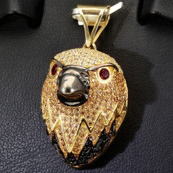 Prachtvoller Vogel / Vogelkopf-Anhänger in Bicolor Gold (585er Weißgold und Gelbgold 14k) mit funkelndem Zirkoniabesatz