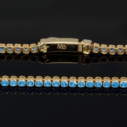 Funkelndes Tennisarmband mit hellblauen Zirkonia aus 585 14K Gold in (ca. 20cm Länge)