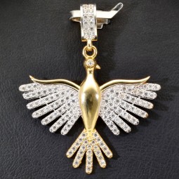 Phönix Anhänger - Vogel mit leuchtenden Zirkonia in 585 14k Bicolor Gold (Weißgold und Gelbgold)