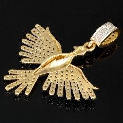 Phönix Anhänger - Vogel mit leuchtenden Zirkonia in 585 14k Bicolor Gold (Weißgold und Gelbgold)