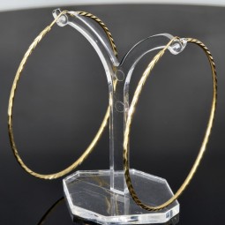 Elegante XXL Creolen / Hoops mit diagonalem Muster in 585er 14K Gold (Gelbgold)