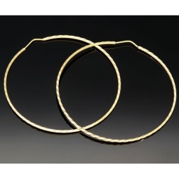 Elegante XXL Creolen / Hoops mit diagonalem Muster in 585er 14K Gold (Gelbgold)