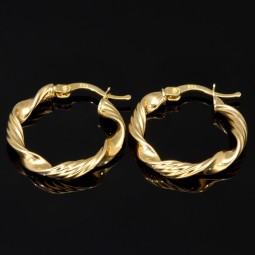 Twist-Creolen / Hoops in feinem Spiral-Design aus glänzendem 585er 14K Gold (Gelbgold)