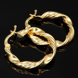 Twist-Creolen / Hoops in feinem Spiral-Design aus glänzendem 585er 14K Gold (Gelbgold)