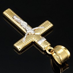 Goldenes Kreuz - Kruzifix aus funkelndem Gold aus 14k / 585 Bicolor Gelbgold und Weißgold