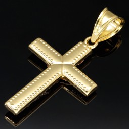 Goldenes Kreuz - Kruzifix aus funkelndem Gold aus 14k / 585 Bicolor Gelbgold und Weißgold