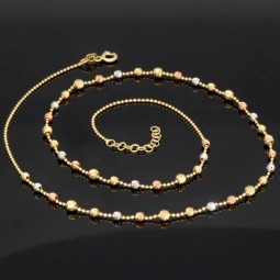 Feine farbenfrohe Goldkette / Kugelkette mit vielen Kügelchen bestückt aus Tricolor 14K 585 Gold (Gelbgold, Weißgold und Roségold) für Damen in ca 45 cm Länge