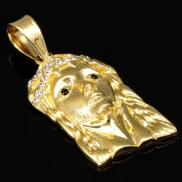 Filigraner Jesus Christus-Anhänger aus hochwertigem Gold aus 14k / 585 Gelbgold mit Zirkoniabesatz