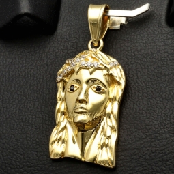 Filigraner Jesus Christus-Anhänger aus hochwertigem Gold aus 14k / 585 Gelbgold mit Zirkoniabesatz