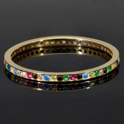 Rainbow Memory Ring aus 14K 585 Gold mit bunten, funkelnden Zirkonia bestückt in Ringgröße ca. 58-59