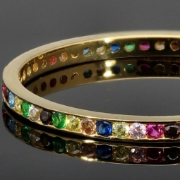 Rainbow Memory Ring aus 14K 585 Gold mit bunten, funkelnden Zirkonia bestückt in Ringgröße ca. 58-59